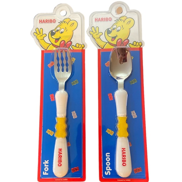 RARE NIB HARIBO GUMMY BEAR YELLOW FORK & SPOON SET - Picture 1 of 2
